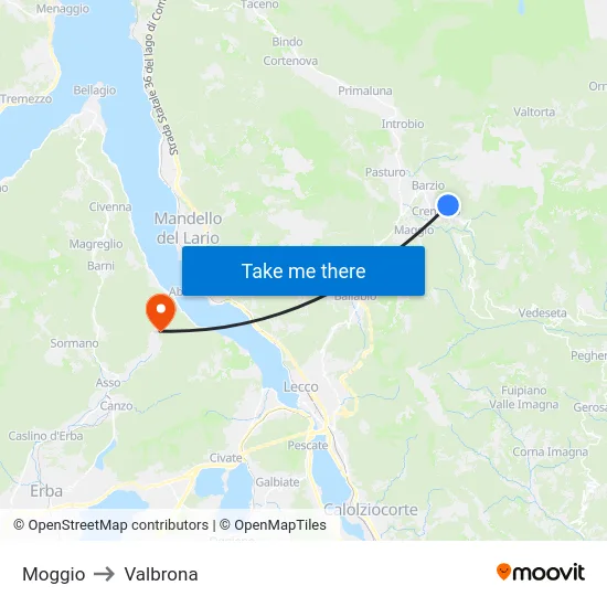 Moggio to Valbrona map