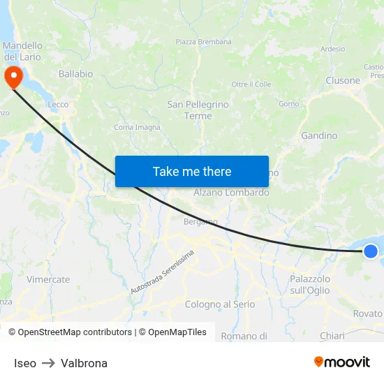 Iseo to Valbrona map