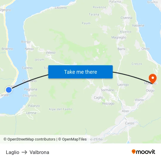 Laglio to Valbrona map