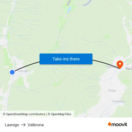 Lasnigo to Valbrona map