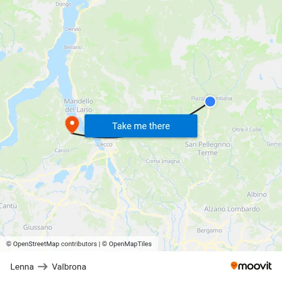 Lenna to Valbrona map