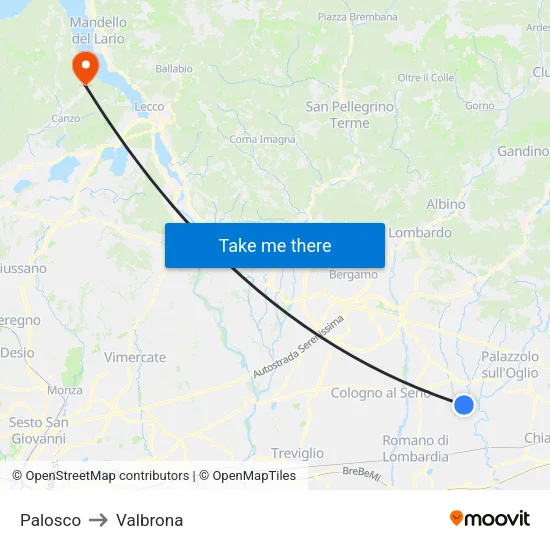 Palosco to Valbrona map