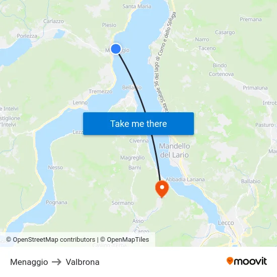 Menaggio to Valbrona map