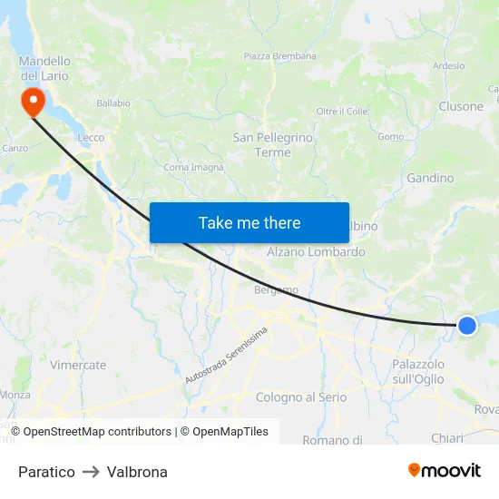 Paratico to Valbrona map