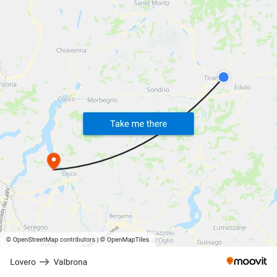 Lovero to Valbrona map
