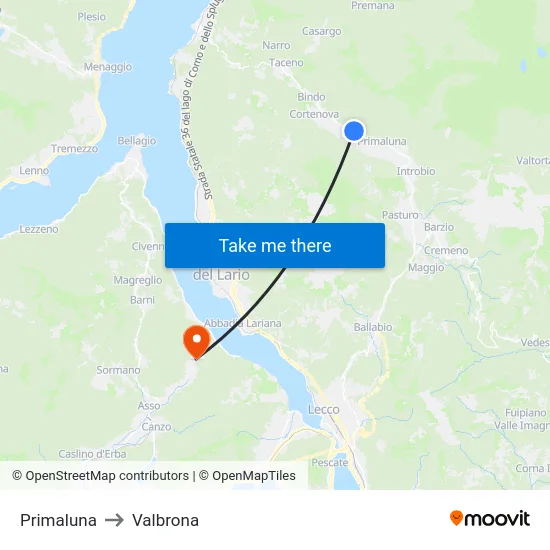 Primaluna to Valbrona map