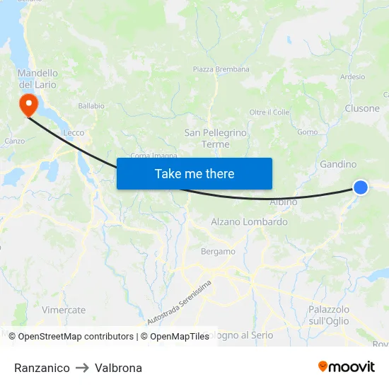 Ranzanico to Valbrona map