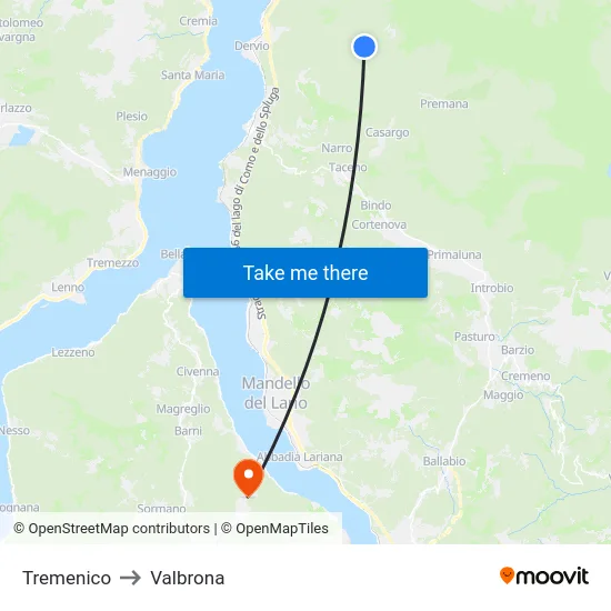 Tremenico to Valbrona map