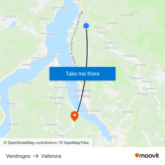 Vendrogno to Valbrona map