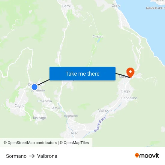 Sormano to Valbrona map
