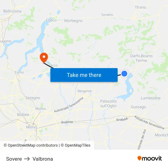 Sovere to Valbrona map