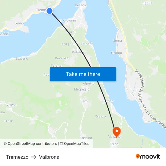 Tremezzo to Valbrona map