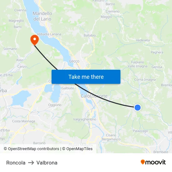 Roncola to Valbrona map