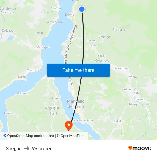 Sueglio to Valbrona map
