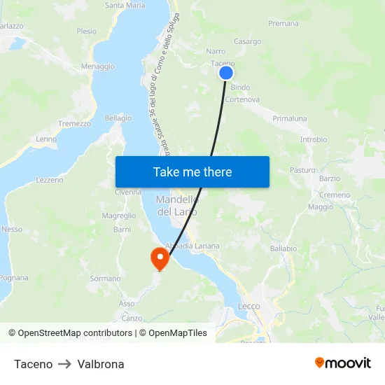 Taceno to Valbrona map