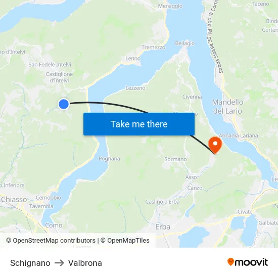 Schignano to Valbrona map