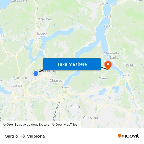 Saltrio to Valbrona map