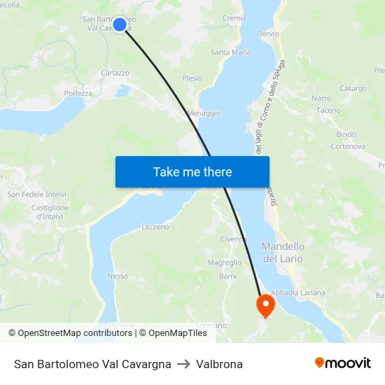 San Bartolomeo Val Cavargna to Valbrona map