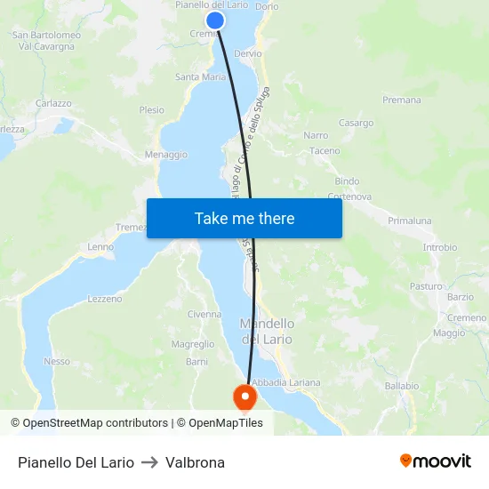 Pianello Del Lario to Valbrona map