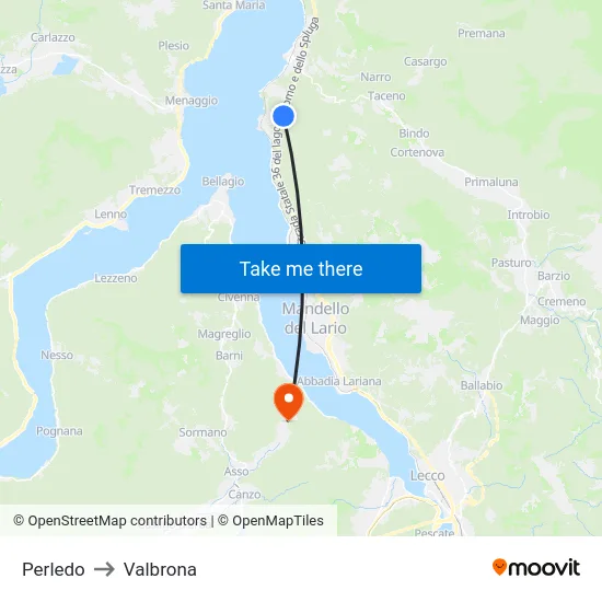 Perledo to Valbrona map
