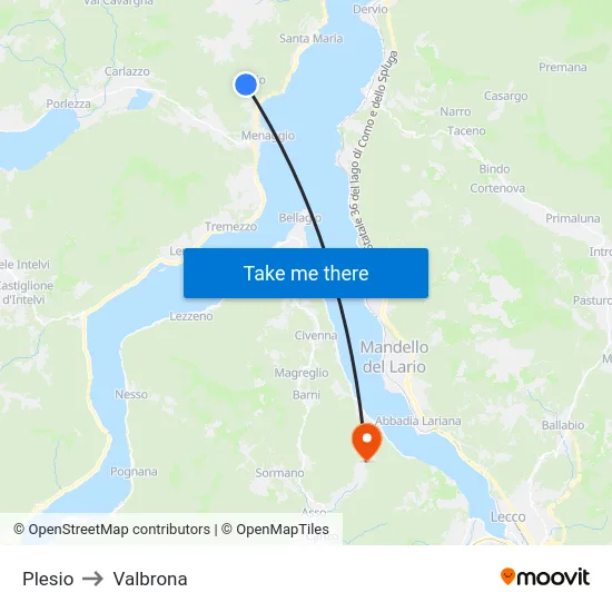 Plesio to Valbrona map