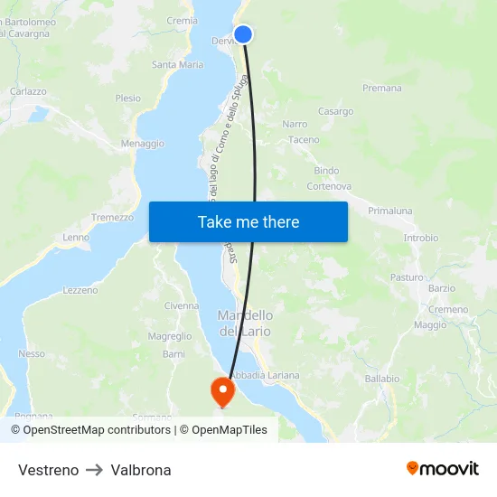 Vestreno to Valbrona map