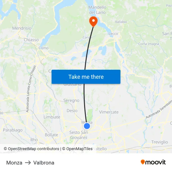 Monza to Valbrona map