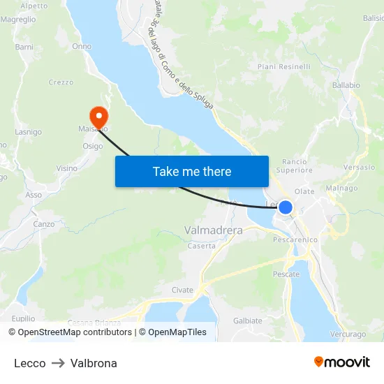 Lecco to Valbrona map