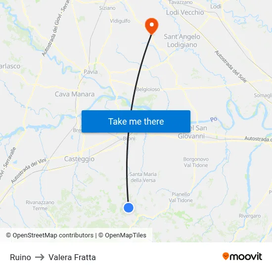 Ruino to Valera Fratta map