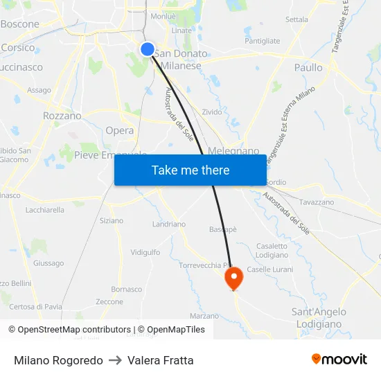 Milano Rogoredo to Valera Fratta map