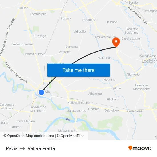 Pavia to Valera Fratta map