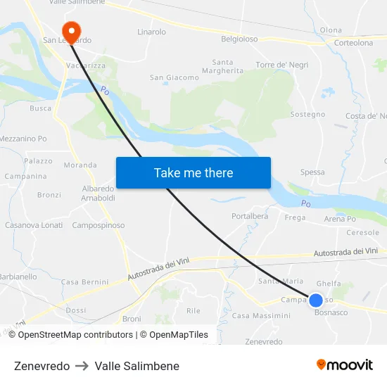 Zenevredo to Valle Salimbene map