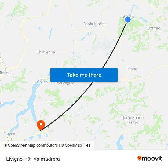 Livigno to Valmadrera map