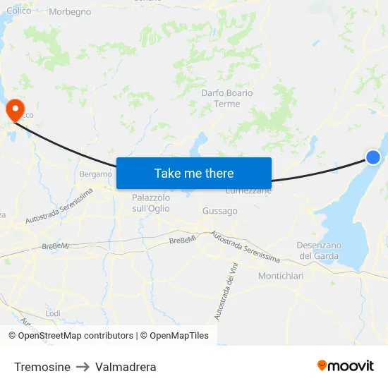 Tremosine to Valmadrera map
