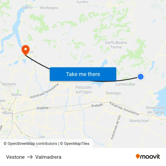 Vestone to Valmadrera map