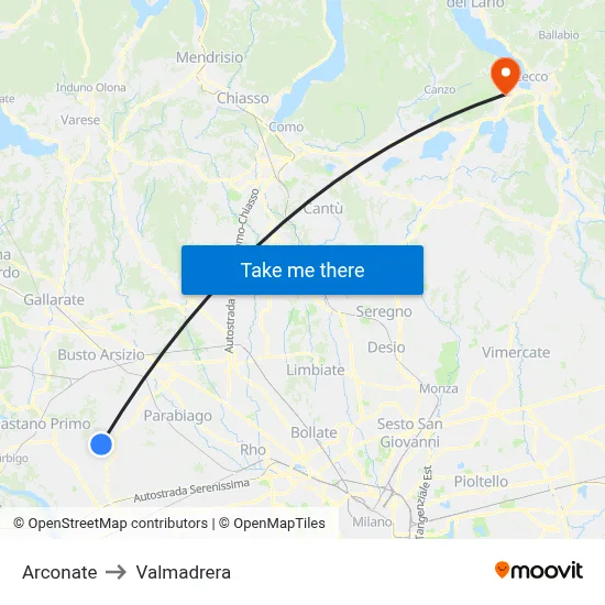 Arconate to Valmadrera map