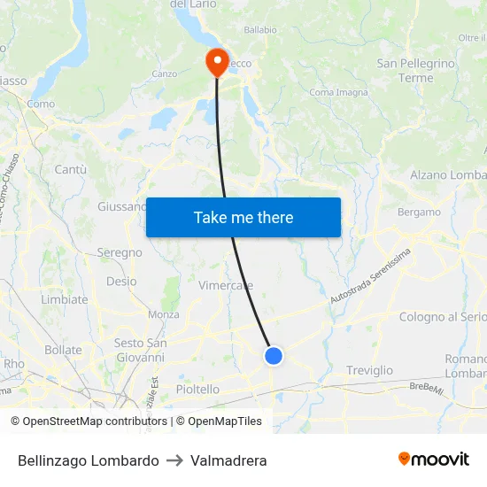 Bellinzago Lombardo to Valmadrera map