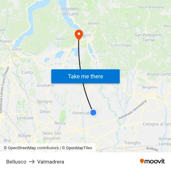 Bellusco to Valmadrera map