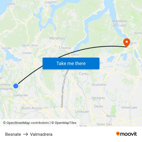 Besnate to Valmadrera map