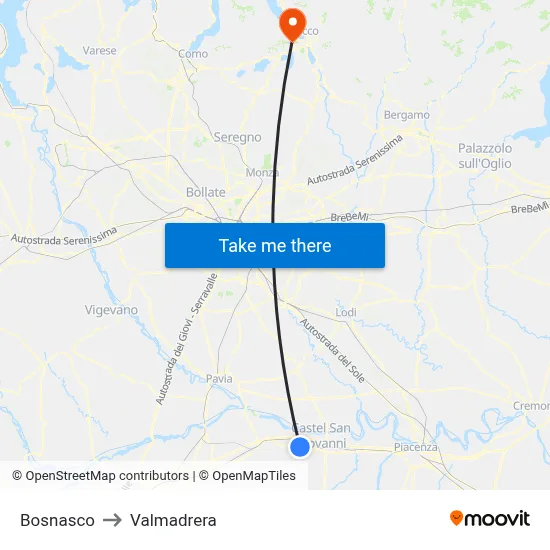 Bosnasco to Valmadrera map