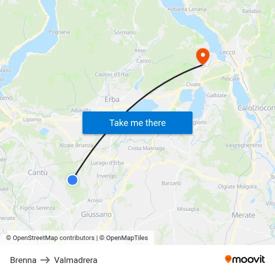 Brenna to Valmadrera map
