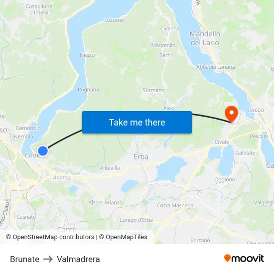 Brunate to Valmadrera map