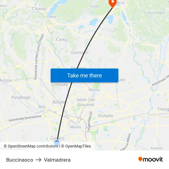 Buccinasco to Valmadrera map