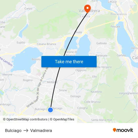 Bulciago to Valmadrera map