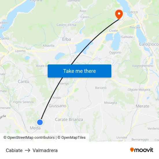 Cabiate to Valmadrera map