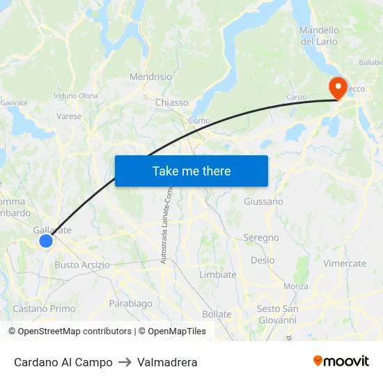 Cardano al Campo to Valmadrera map