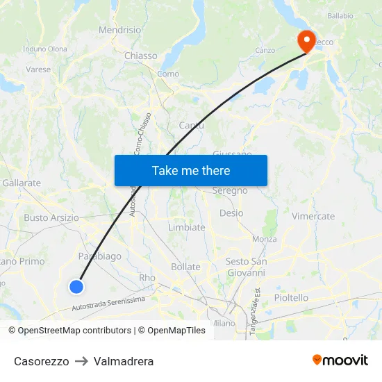 Casorezzo to Valmadrera map