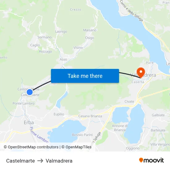 Castelmarte to Valmadrera map