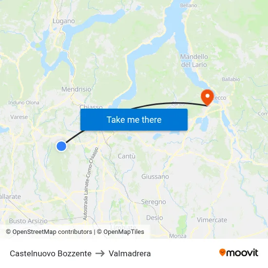 Castelnuovo Bozzente to Valmadrera map