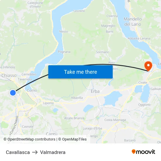 Cavallasca to Valmadrera map